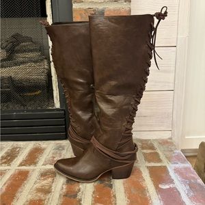 Brown knee high boots